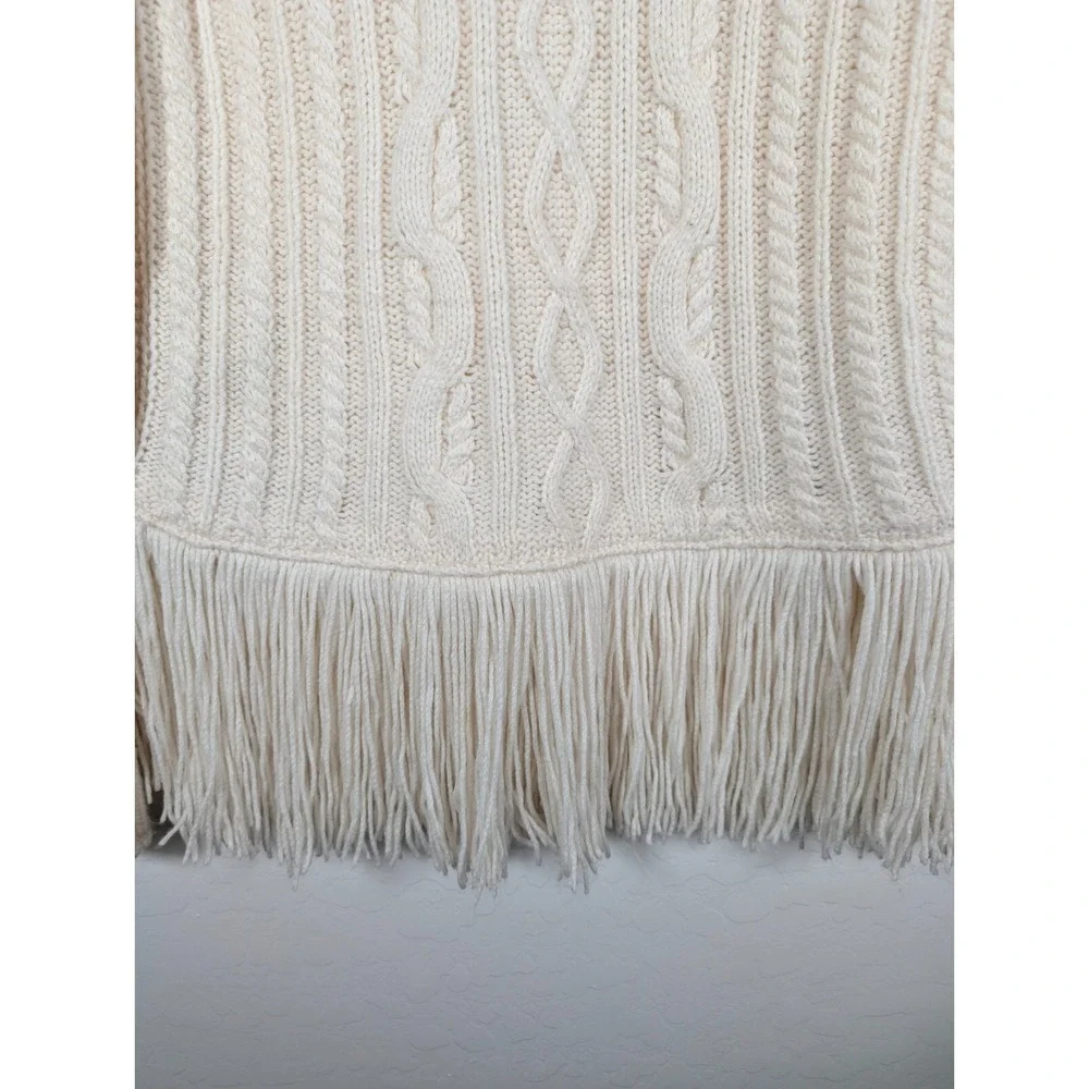 Tory Burch Ivory Cable-Knit Fringe Sweater